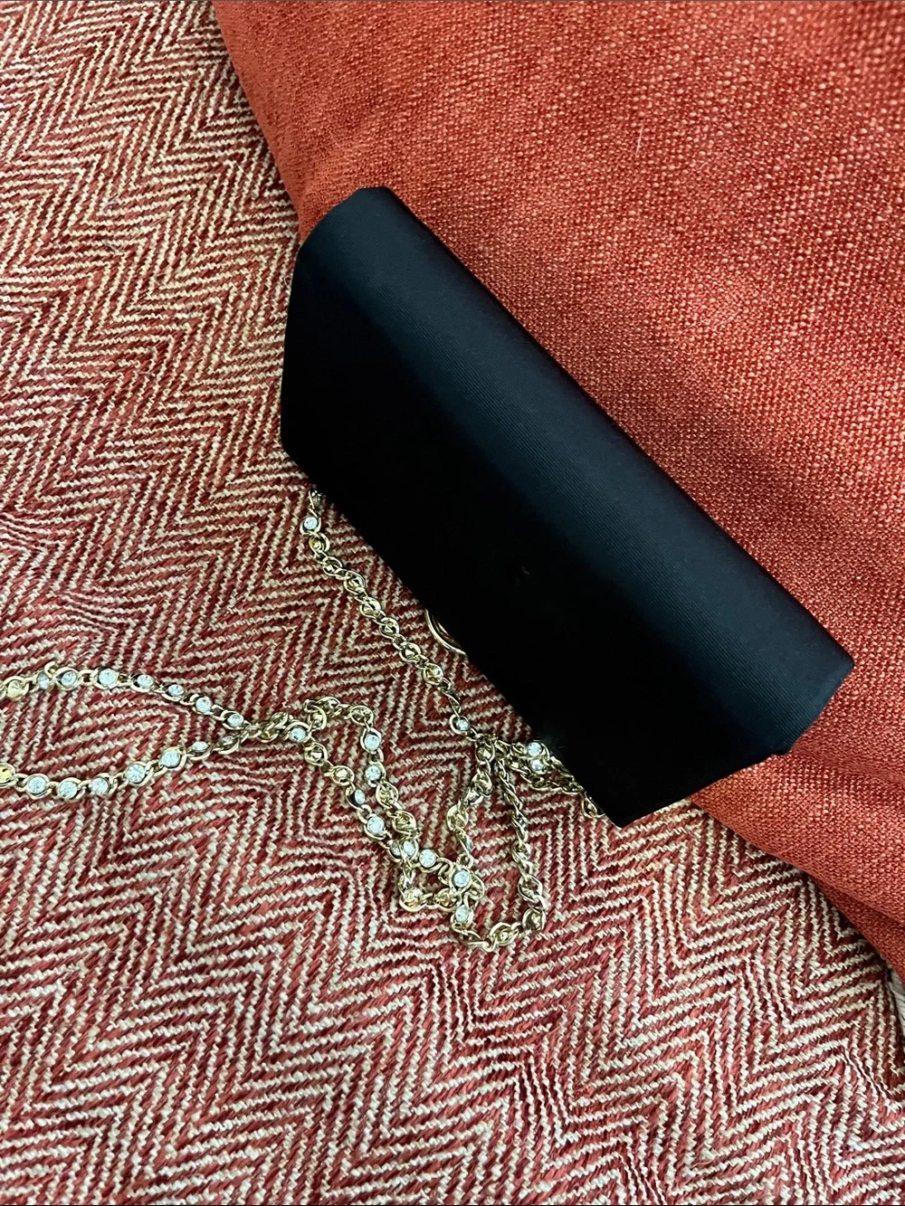 Ted Baker London Black  Clutch with Gold Crystal Chain